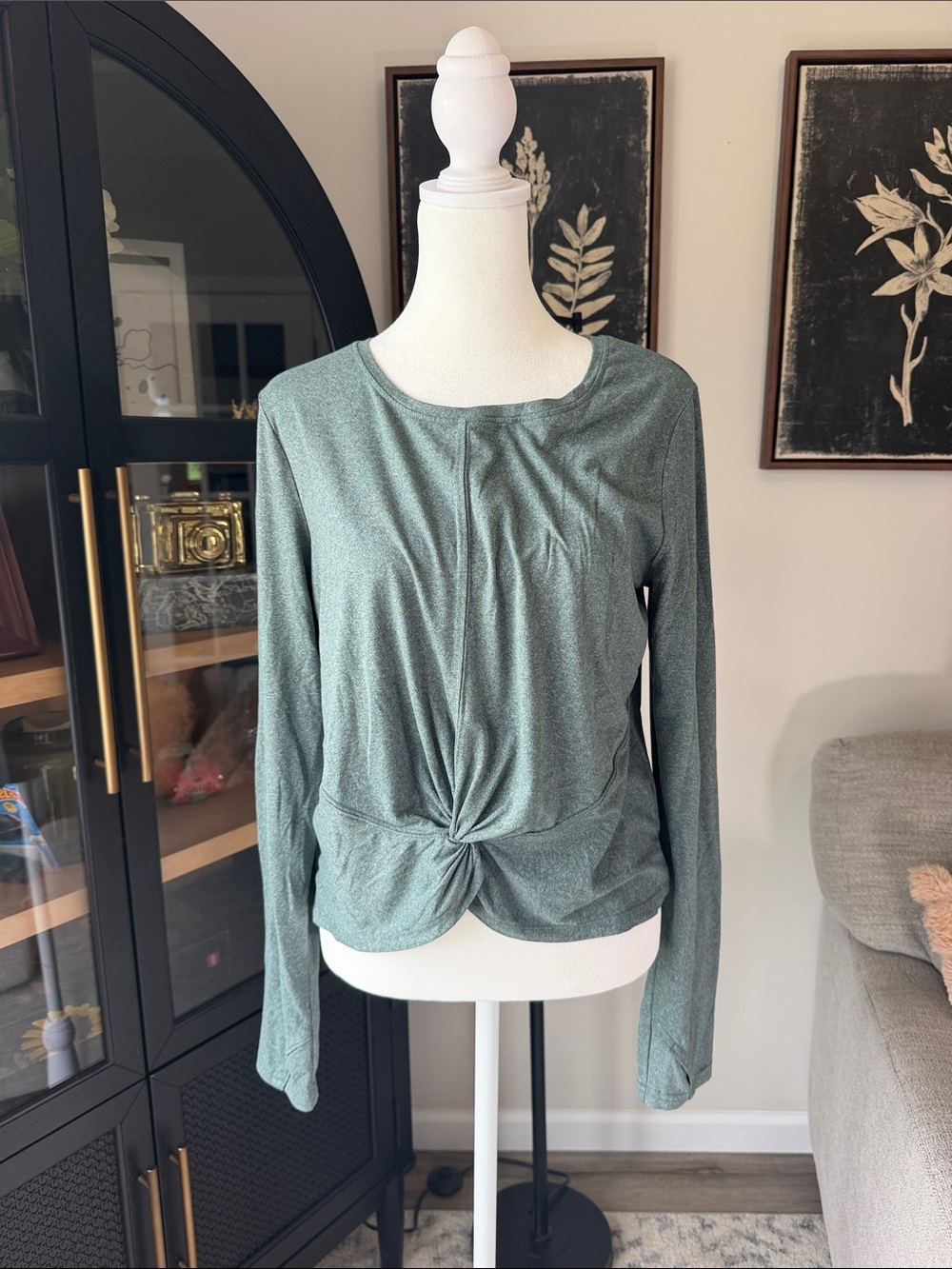 Zobha Heathered Sage Twist-Front Long Sleeve Top